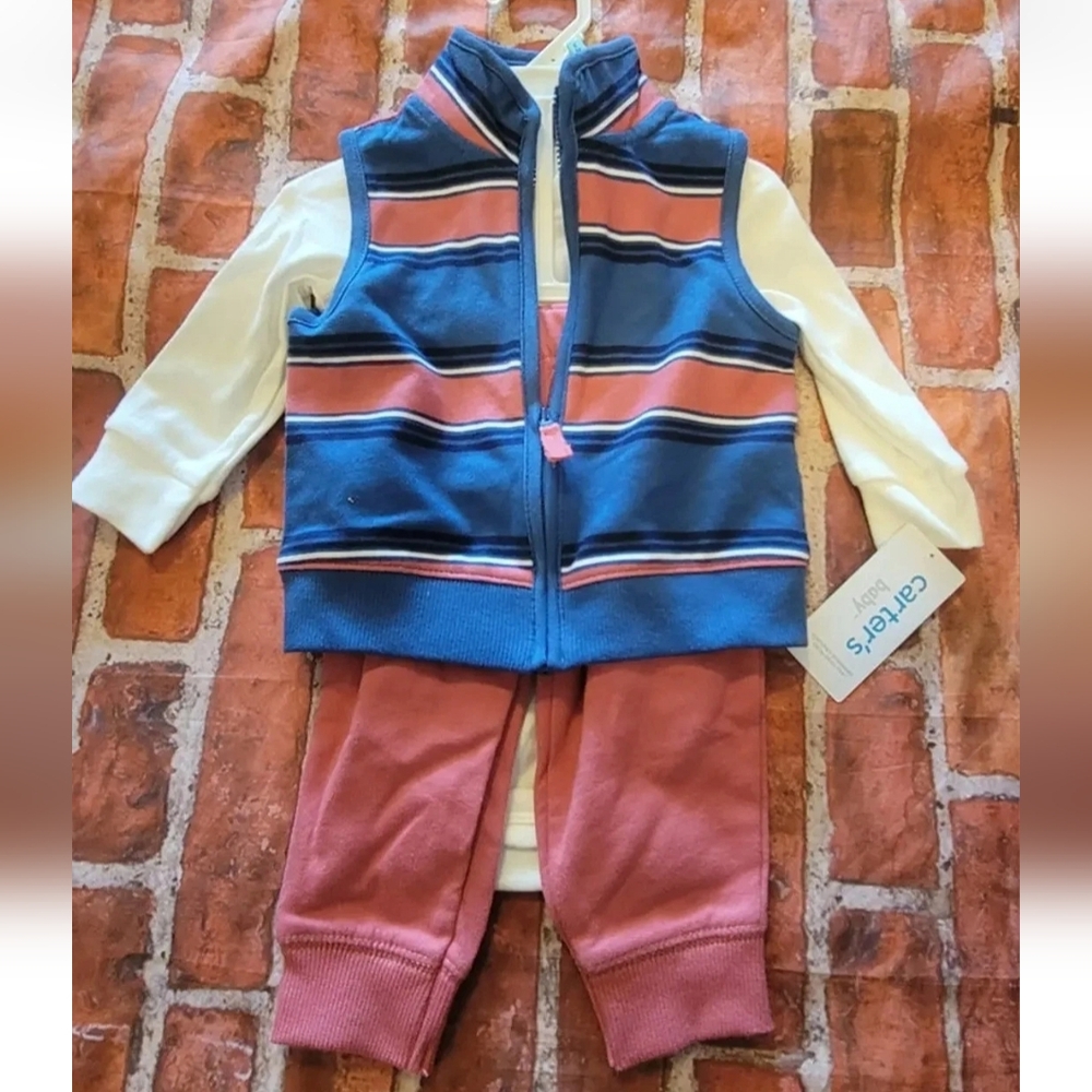 Carters 3 Piece Boys Set Sz 6 Months New Shirt Vest Pants